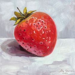 ripe strawberry painting 7,5 x 8" fruit original painting strawberry oil original impasto art fruit kitchen wall art