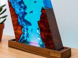 lamp night, epoxy lamp, night light, resin wood lamp, blue ocean miniature, home decor  gift, kids gift, mother day gift