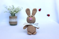 cute bunny soft toy gift, beige rabbit handmade toy, bunny amigurumi stuffed animal, easter bunny