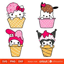 sanrio ice cream bundle svg, sanrio svg, hello kitty svg, kawaii svg, cricut, silhouette vector cut file