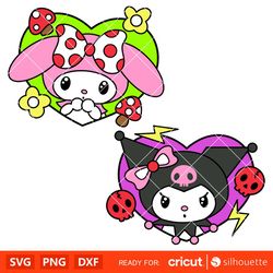 my melody & kuromi bundle svg, sanrio svg, hello kitty svg, kawaii svg, cricut, silhouette vector cut file