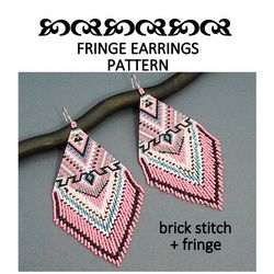 pink carnation fringe beaded earrings pattern brick stitch delica seed bead schema oversized beadwork jewelry beading