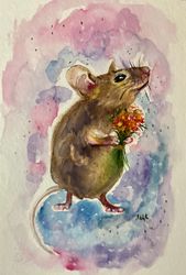 mouse watercolor print, goblincore watercolor poster, mice art, cottagecore decor, baby mouse art, a4 print