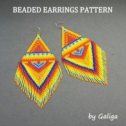 yellow red fringe beaded earrings pattern brick stitch delica seed bead schema oversized beadwork summer jewelry beading