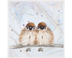 sparrows original watercolor painting cute couple of two little birds artwork sparrow bird wall art nursery wall decor