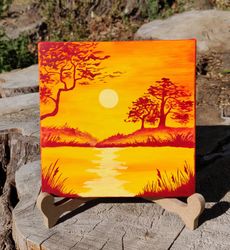 african landscape oil, africa landscape, mini savanna, miniature landscape, oil on canvas, original art  by inna esina