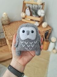 owl gray toy baby guardian messenger handmade specially for newborn. harry potter hedwig. stuffed owl toy for baby gift.