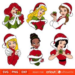 christmas princesses bundle svg, christmas svg, disney christmas svg, santa claus svg, cricut, silhouette vector cut fil