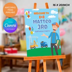 editable blippi birthday welcome sign printable instant download