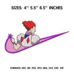 hisoka embroidery design file, hunter x hunter anime embroidery design, anime pes design brother, nike hisoka morow