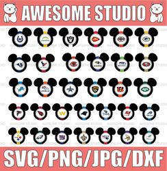 mickey mouse nfl teams svg, sports ball team, ears head bow, svg and png formats, mickey ball svg