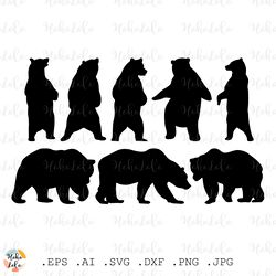 bear svg, mom bear cricut, bear silhouette, bear stencil templates dxf, bear clipart png, cutting files