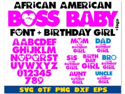 african american boss baby girl bundle | boss baby girl font & boss baby birthday girl |  boss baby girl font svg ttf