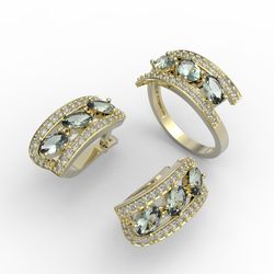 3d model of a jewelry ring and earrings with a large gemstones for printing. engagement ring and earrings. 3d printing