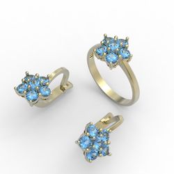 3d model of a jewelry ring and earrings with a large gemstones for printing. engagement ring and earrings. 3d printing