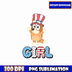 girl 4th july png bundle, blue dog family 4th of july png, patriotic cartoon png, blue dog 4th of july png