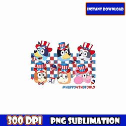 family blue character 4th july png bundle, blue dog family 4th of july png, patriotic cartoon png, blue dog 4th of july