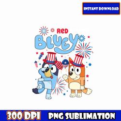 red white & bluey png download, blue dog family 4th of july png, bluey heeler july 4th png, bluey and bingo 4th july png