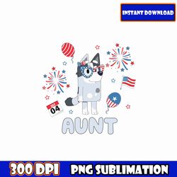 aunt bluey png, family blue character 4th july png bundle, blue dog family 4th of july png, patriotic cartoon png