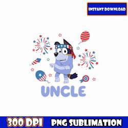 uncle bluey png, family blue character 4th july png bundle, blue dog family 4th of july png, patriotic cartoon png