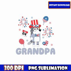 grandpa bluey png, family blue character 4th july png bundle, blue dog family 4th of july png, patriotic cartoon png