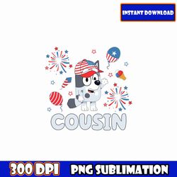 cousin bluey png, family blue character 4th july png bundle, blue dog family 4th of july png, patriotic cartoon png