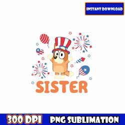 sister bluey png, family blue character 4th july png bundle, blue dog family 4th of july png, patriotic cartoon png