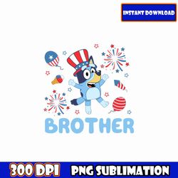 brother bluey png, family blue character 4th july png bundle, blue dog family 4th of july png, patriotic cartoon png