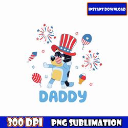 daddy bluey png, family blue character 4th july png bundle, blue dog family 4th of july png, patriotic cartoon png