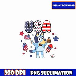 usa blue character 4th july png bundle, blue dog family 4th of july png, patriotic cartoon png, blue dog 4th of july png