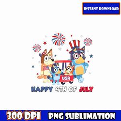 bluey family happy 4th of july png, family blue character 4th july png bundle, blue dog family 4th of july png files