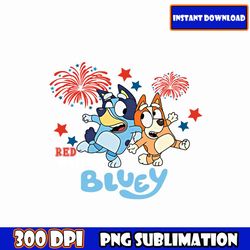 red white & bluey png download, blue dog family 4th of july png, bluey heeler july 4th png, bluey and bingo 4th july png