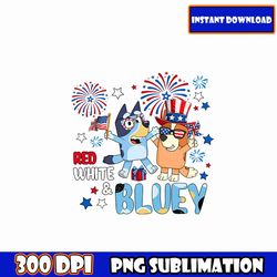 red white bluey 4th of july bluey png, family blue character 4th july png bundle, blue dog family 4th of july png