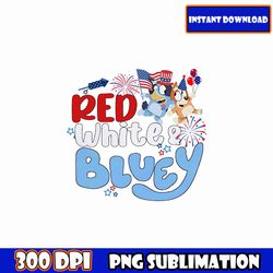 red white bluey png, family blue character 4th july png bundle, blue dog family 4th of july png, patriotic cartoon png
