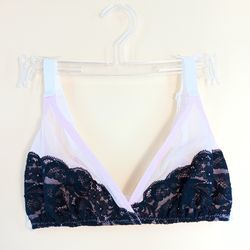 pink comfortable with black lace bralette, size 36d, 38c, 38d