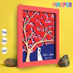 custom name and day heart tree paper cut light box