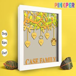 custom name family member tree paper cut light box