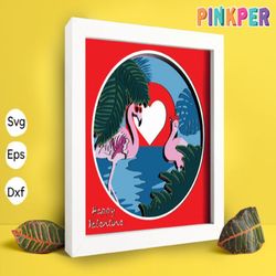 happy valentine flamingo paper cut light box template