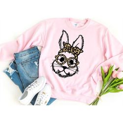 leopard head bandana bunny sweatshirt, bunny bandana shirt, easter shirt, bunny easter shirt, kid easter shirt, custom e