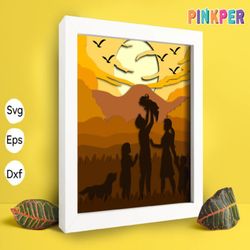 family pose at sunset 3d shadow box