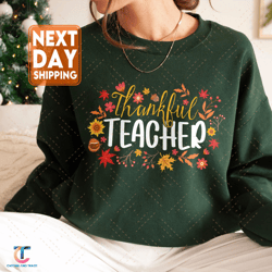 thankful teacher thanksgiving rainbow leopard sweatdigital, fall digital for teacher, thanksgiving squad crewneck