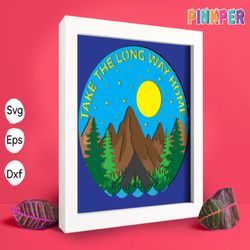 mountain camping papercut light box