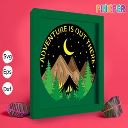 mountain camping paper cut light box