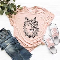 botanic wolf t-shirt, wild animal tee, wolfe moon shirt, flower wolf t-shirt, wolf birthday shirt,wolfe tee, wolf skull