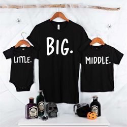 big middle little shirts, funny matching sibling shirts, siblings day t-shirts, third child pregnancy announcement, thir