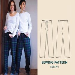 pajama pants sewing pattern and video tutorial, unisex sizes, pj pants pdf pattern, easy sewing project for beginners