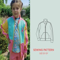 zipper jacket sewing pattern, kids sizes 3-12 years, sports jacket pdf sewing pattern, instant download