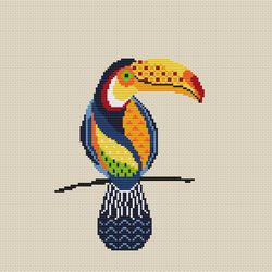 toucan cross stitch pattern primitive folk bird counted cross stitch chart colorful toucan tropical bird modern pattern