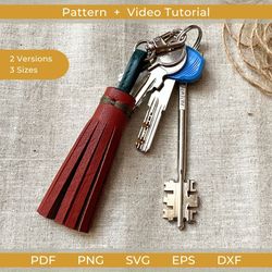 leather tassel keychain pdf pattern, leather tassel keychain template, tassel bag charm pattern, fringe keychain svg