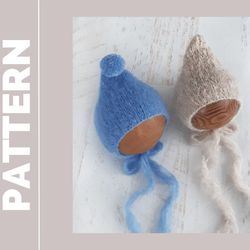 pixie hat knitting pattern, bonnet newborn, hat for doll